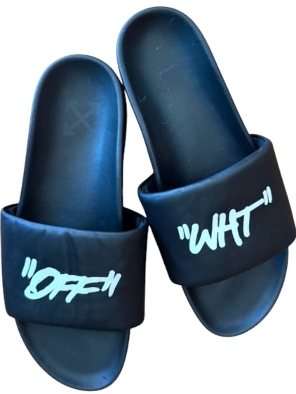 Off-White Black Men Slide Sandals with White Script Logo Summer Casual